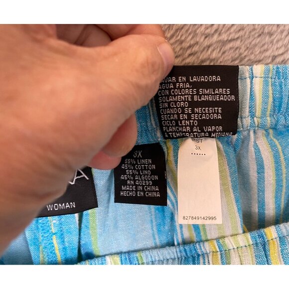 Erika Womens Linen Blend Short Size 3X Blue Striped Drawstring Casual Summer - Picture 9 of 11